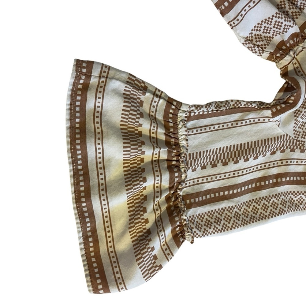 Salty Lemon Boho Tiered Mini Dress Bell Sleeve Babydoll Geometric Stripe Small - Picture 8 of 8